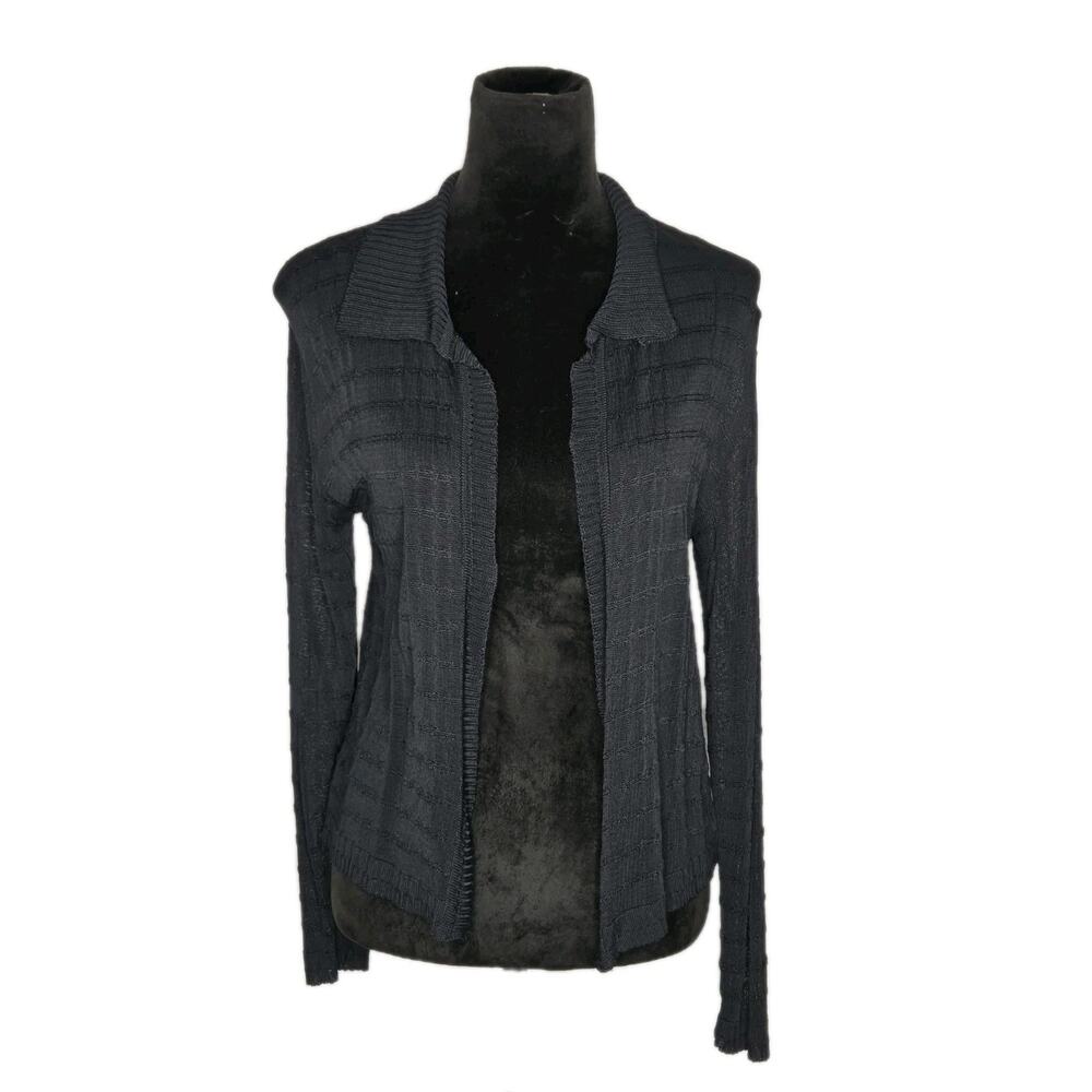 VTG Versace Jeans Couture Cardigan M Black Textured Knit Open Front Italy Y2K